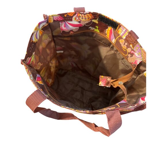 Butterfly Print Brown Tote Bag Zip Top Easy Wipe Clean Lunch Diaper Coin Purse - Picture 7 of 7